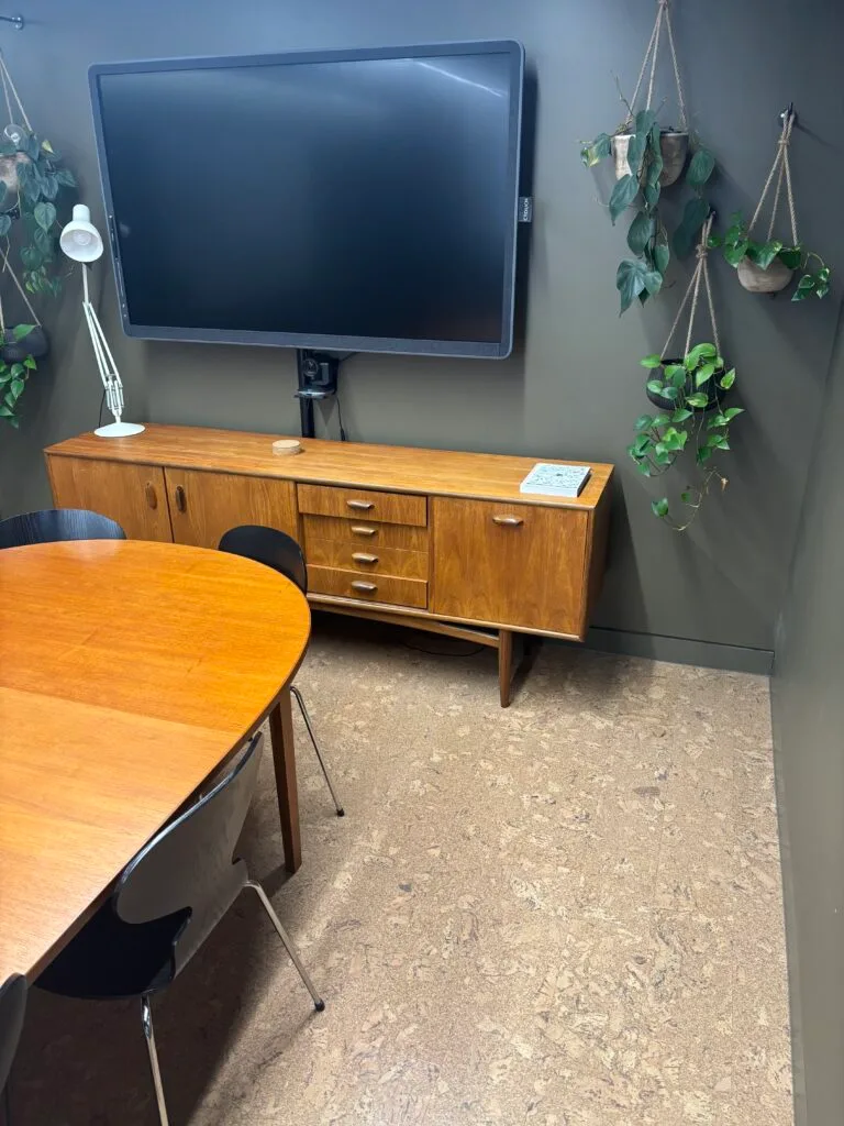 Cork flooring in a furnished living room
